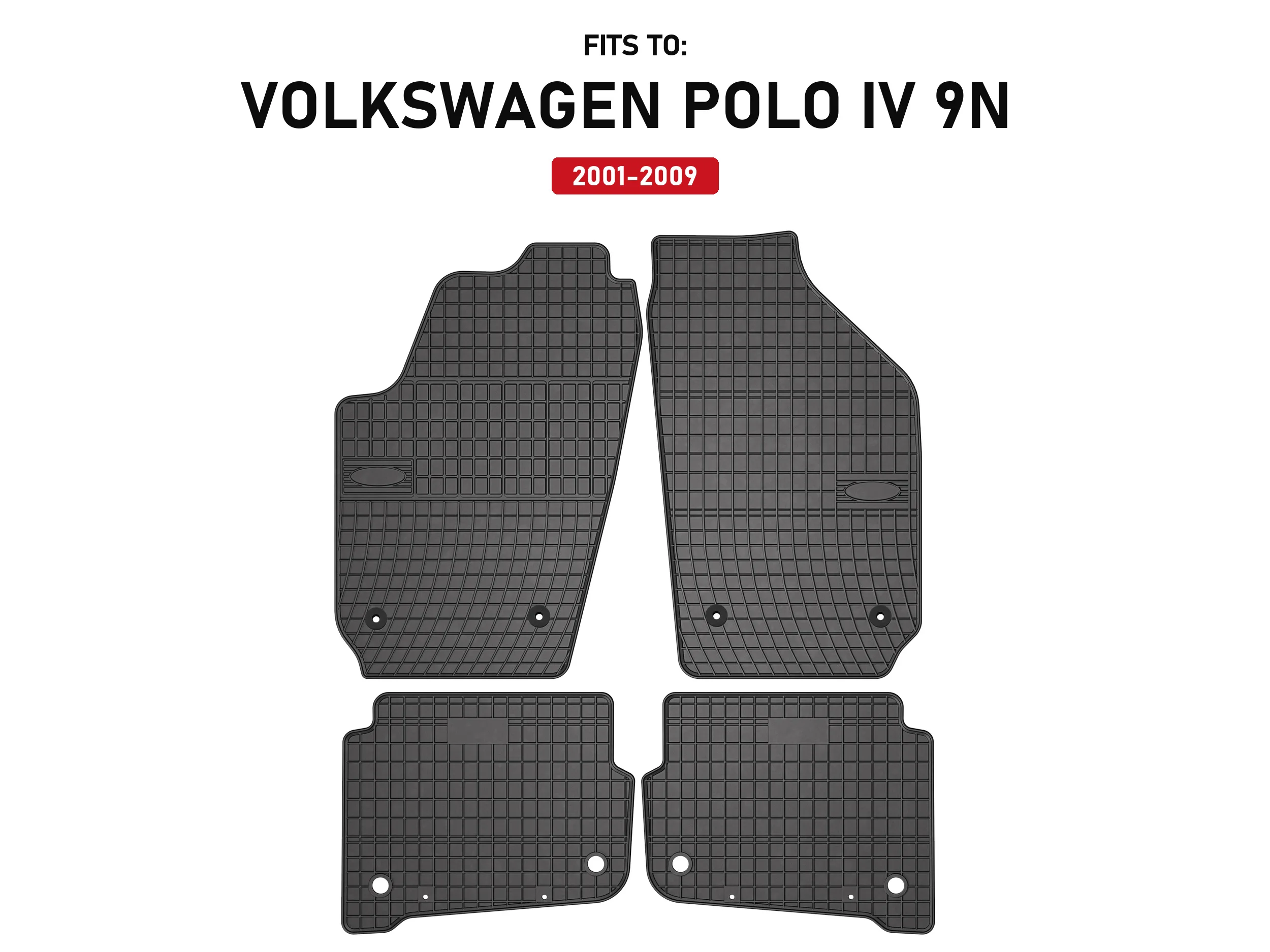 Zwarte rubberen automatten voor: Volkswagen Polo IV 9N 2001-2009