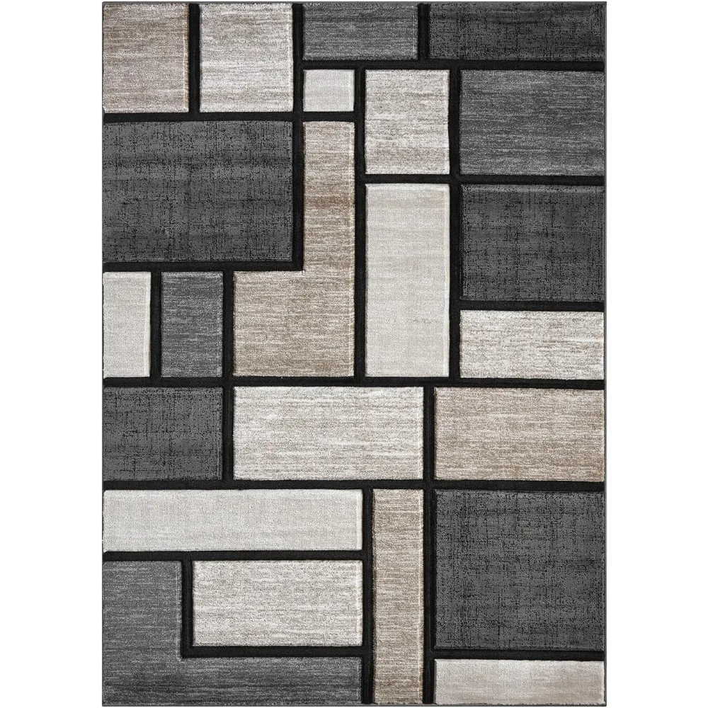 سجادة منطقة بوليستر تجريدية معاصرة، 8 × 10 للمنزل والمكتب، تصميم عصري نابض بالحياة، سجادة غرفة معيشة متينة غير باهتة