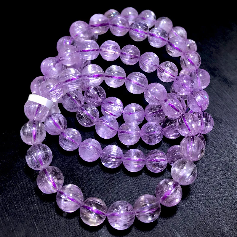 Purple Spodumene Bracelet for Men and Women Ice Lavender Purple Lithium Crystal Queen Beaded Hand String Strong Light Cat's Eye