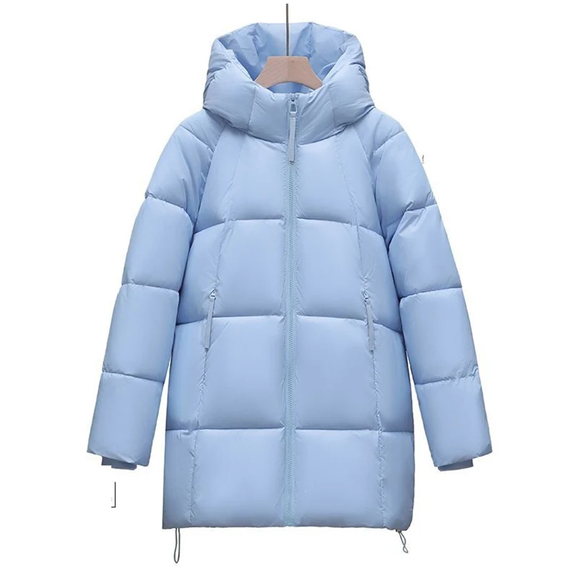 

Новинка 2026, осенне-зимнее пуховое пальто с хлопковой подкладкой, женское пальто средней длины, утепленная теплая парка с капюшоном, свободное хлопковое пальто