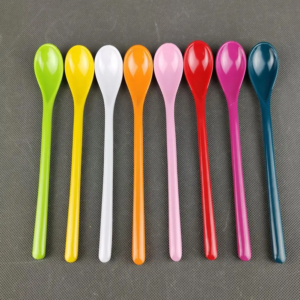 1PC Random Color Long Handle Soup Spoons Tea Coffee Ladle Scoops Spoon Flatware Supply Rice Spoons Stirring Dinner Meal Kit A9U2