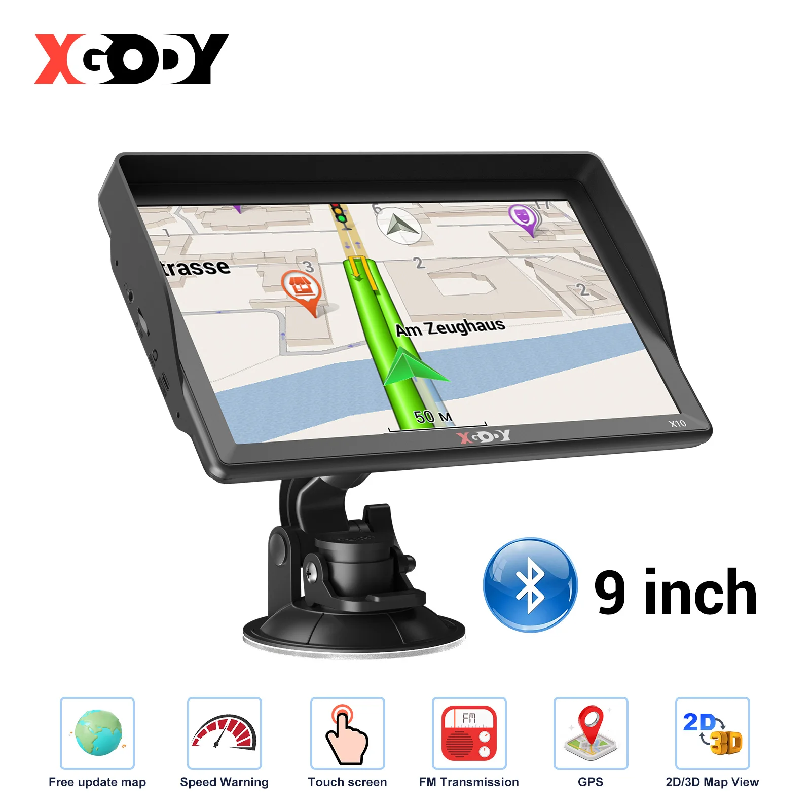 

XGODY 9 Inch Navigation X10BT Car GPS Truck Car 256M+8GB Touch Screen Navigator Camera Optional Upgrade Map Free EU Stock