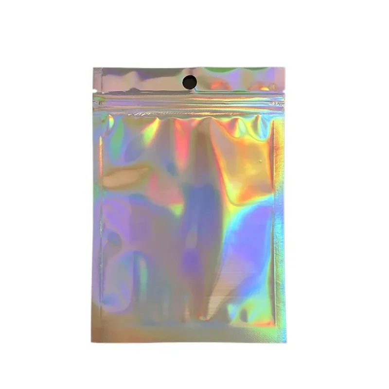 100PCS Holographic Bag Laser Rainbow Pattern Self Sealing Candy Bag and Front Window Sample aluminum foil plastic bag