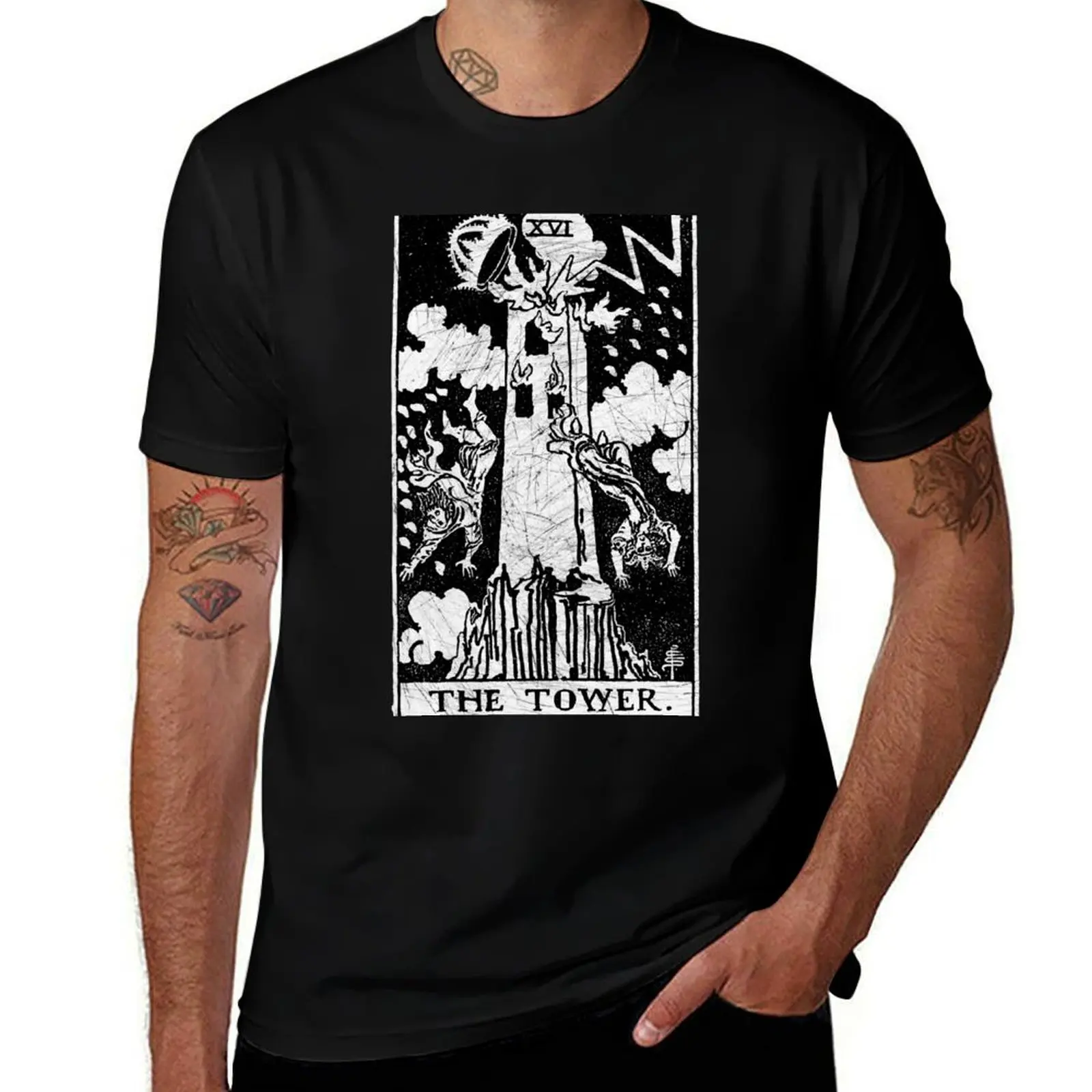The Tower Tarot Card - Major Arcana - fortune telling - occult T-Shirt Casual Soft Cotton Short Sleeve Tee T-Shirt