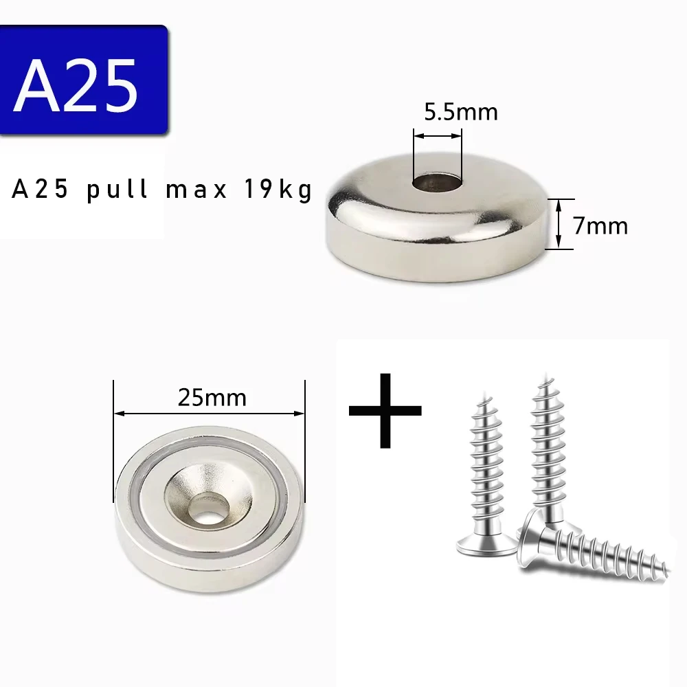 N52 Super Sterke Neodymium Vismagneet Haken Zware magneet met Verzonken Gat Salvage Searcher Magneet Met schroef