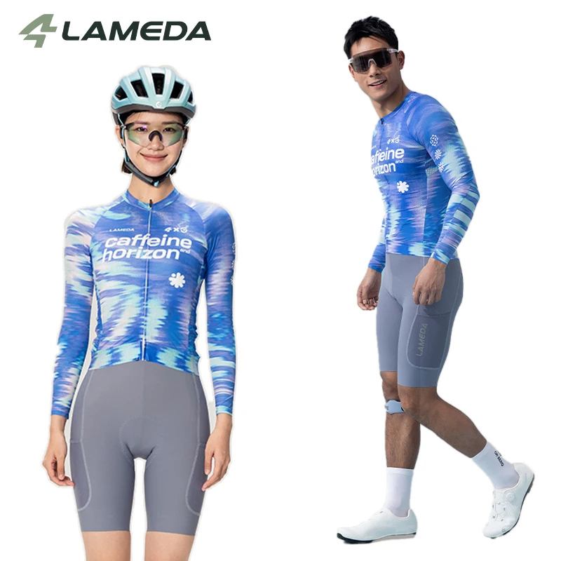 

LAMEDA Coffee Hawk Art Print Cycling Jersey Long Sleeve Top Summer Breathable Bike Riding Shirt Clothes Unisex Cycling Apparel