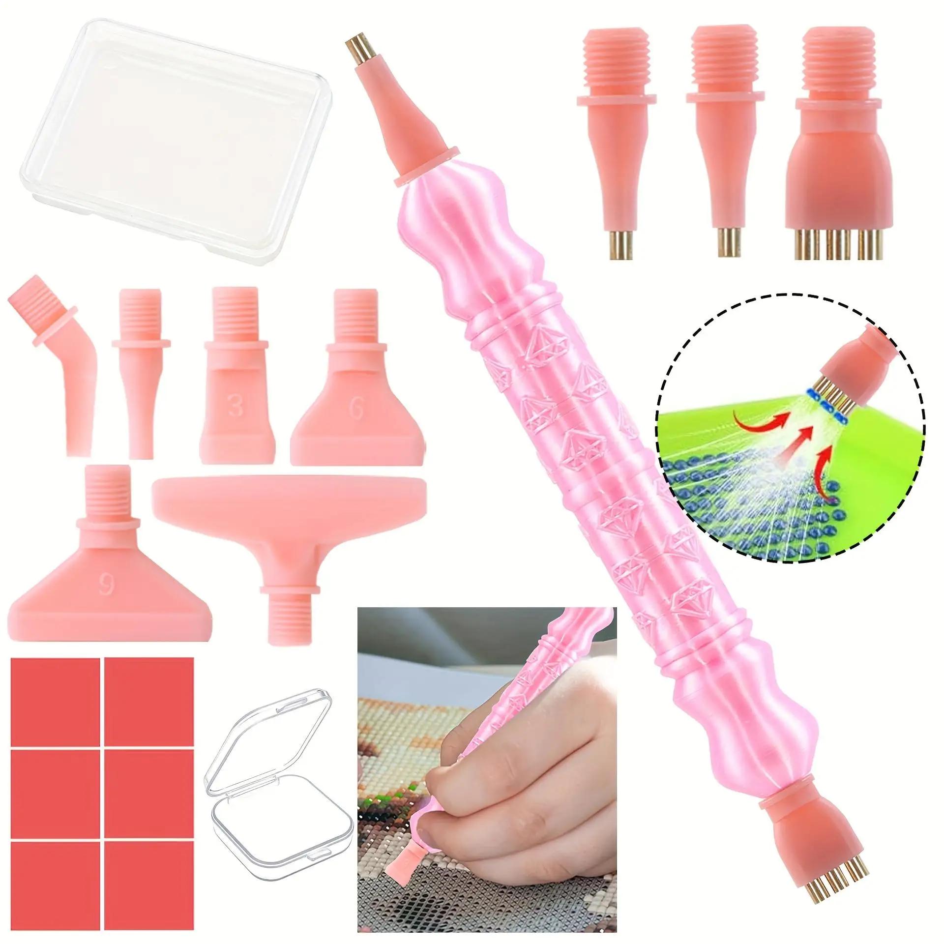 Diamond Painting Art Drill Pen Set, Includes 6 Screw-Tip Pens, 6 Adhesive Clay Sticks with Storage Box, and a Vacuum Diamond Pen Replacement Multi-Tool (1/1/3 Tips) - Compatible with Most Vacuum Pens and Diamond Dotting Sets, Used in Conjunction with Wax Diamond Art Accessory Tools, for Diamond Painting and Diamond Art view 4