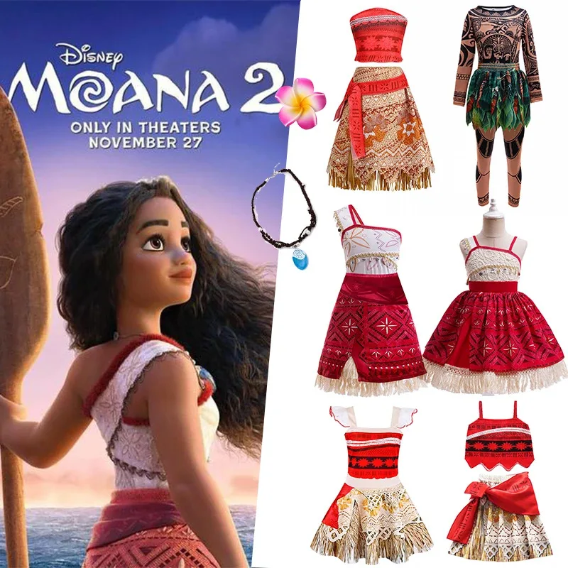 

Girls Disney Moana Princess Dress for Kid Halloween Cosplay Vaiana Costume Children Birthday Party Headwear Flower Clothes Set