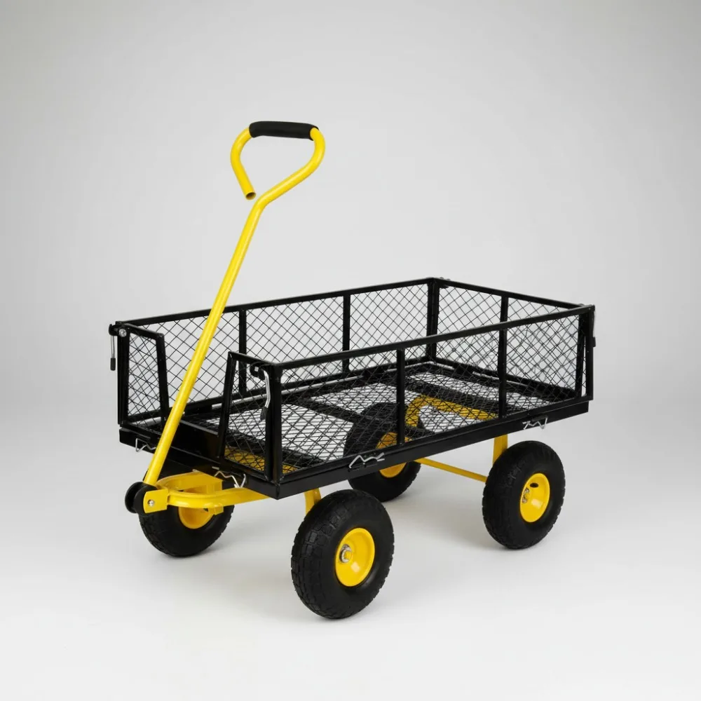 

Heavy Duty 1100 Lbs Capacity Folding Garden Cart with Removable Sides and Large Wheels - Perfect for Yard Work