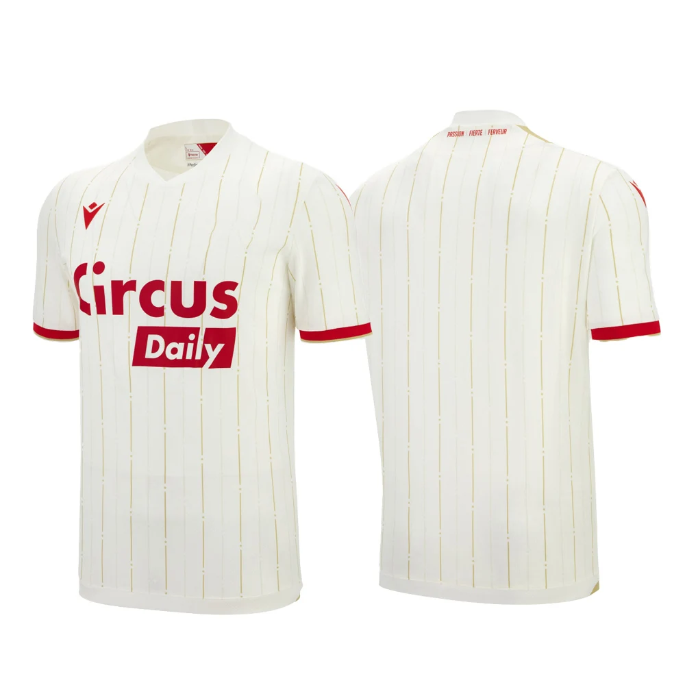 

Macron 25-26 Season Home And Away White Jersey With Gold Stripe Decoration Breathable And Comfortable Men's Sports T-Shirt