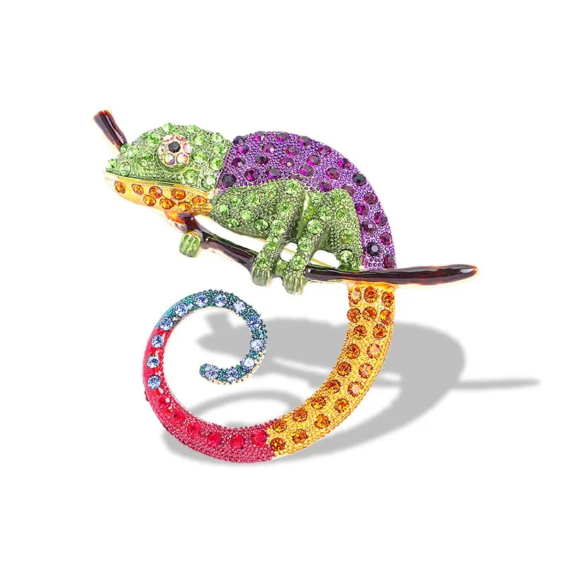 Rhinestone‑inlaid Color‑shift Lizard Brooch Enamel‑painted Animal Lapel Pin Trendy European‑American Exaggerated Peacock Breast