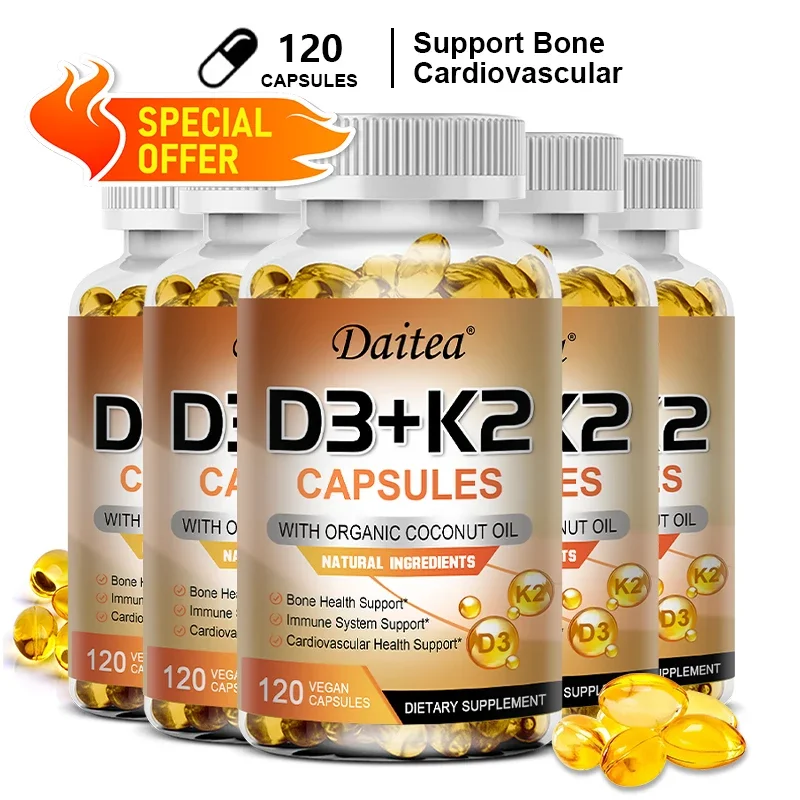 Vitamin D3 + K2, D and K Vitamins To Promote Calcium Absorption and Support A Healthy Cardiovascular System and Arteries