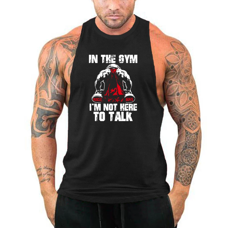 Summer Mesh Breathable Quick Dry T-Shirts Gym Fitness Cut Off Clothing Training Muscle Vests Mens Bodybuilding Sport Tank Tops