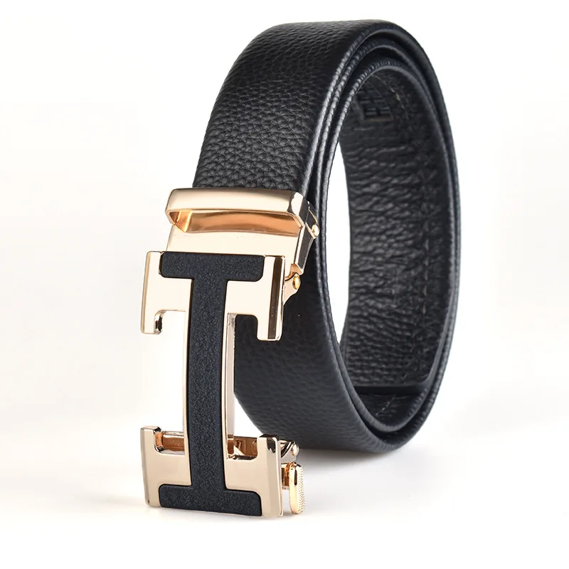 Легкий роскошный модный мужской пояс с автоматической пряжкой и высококачественными кожаными буквами, простой и зрелый мужской ремень