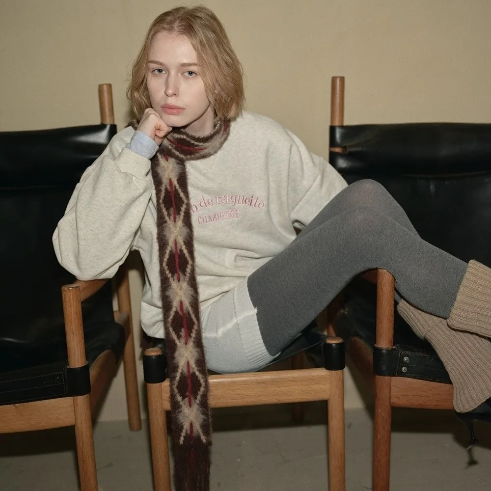Chic Hand Stitched Knit Scarf Diamond Pattern Soft Warm Neck Warmer Narrow Cold-proof Decorative Scarf for Women
