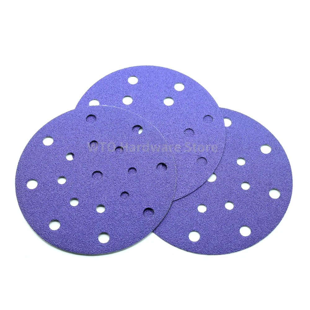 50PCS 6 Inch 17 Hole Purple Round Sandpaper, 40-2000 Grits Hook & Loop Flocking Sanding Discs for Auto Car Polishing Woodworking