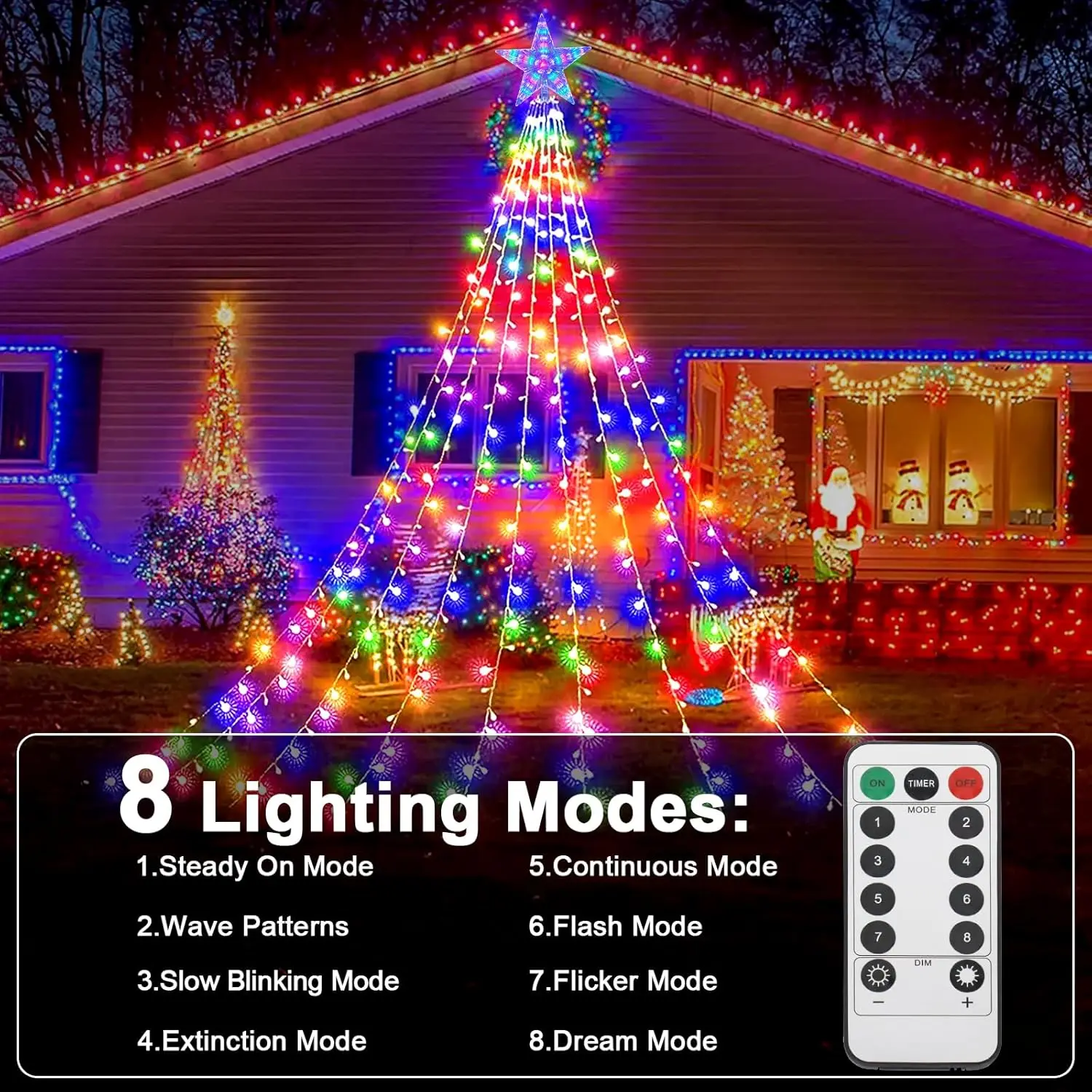 شجرة عيد الميلاد أضواء الشلال 198 المصابيح 2 متر USB سلسلة ضوء مع توبر ستار أضواء الجنية مقاوم للماء 8 طرق لديكور الزفاف #4