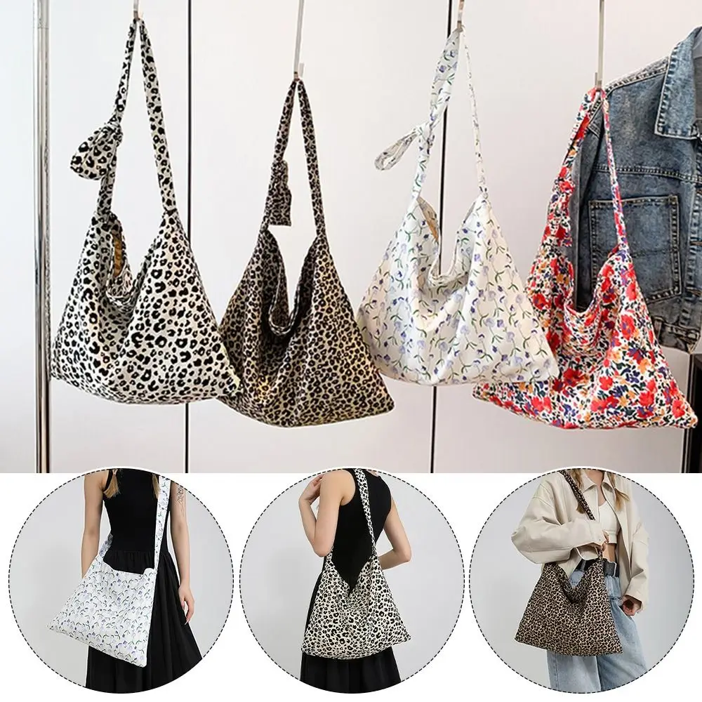 

Cute Leopard Print Canvas Bag Floral Canvas Tote Bag Large Capacity Storage Bags Travel