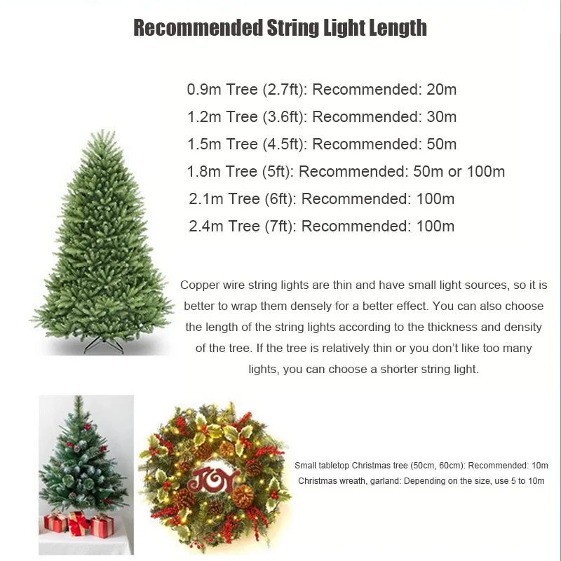 10/200 متر Led الأسلاك الخضراء الجنية سلسلة أضواء مع جهاز التحكم عن بعد لعيد الميلاد في الهواء الطلق الزفاف حديقة فناء غرفة الديكور #6