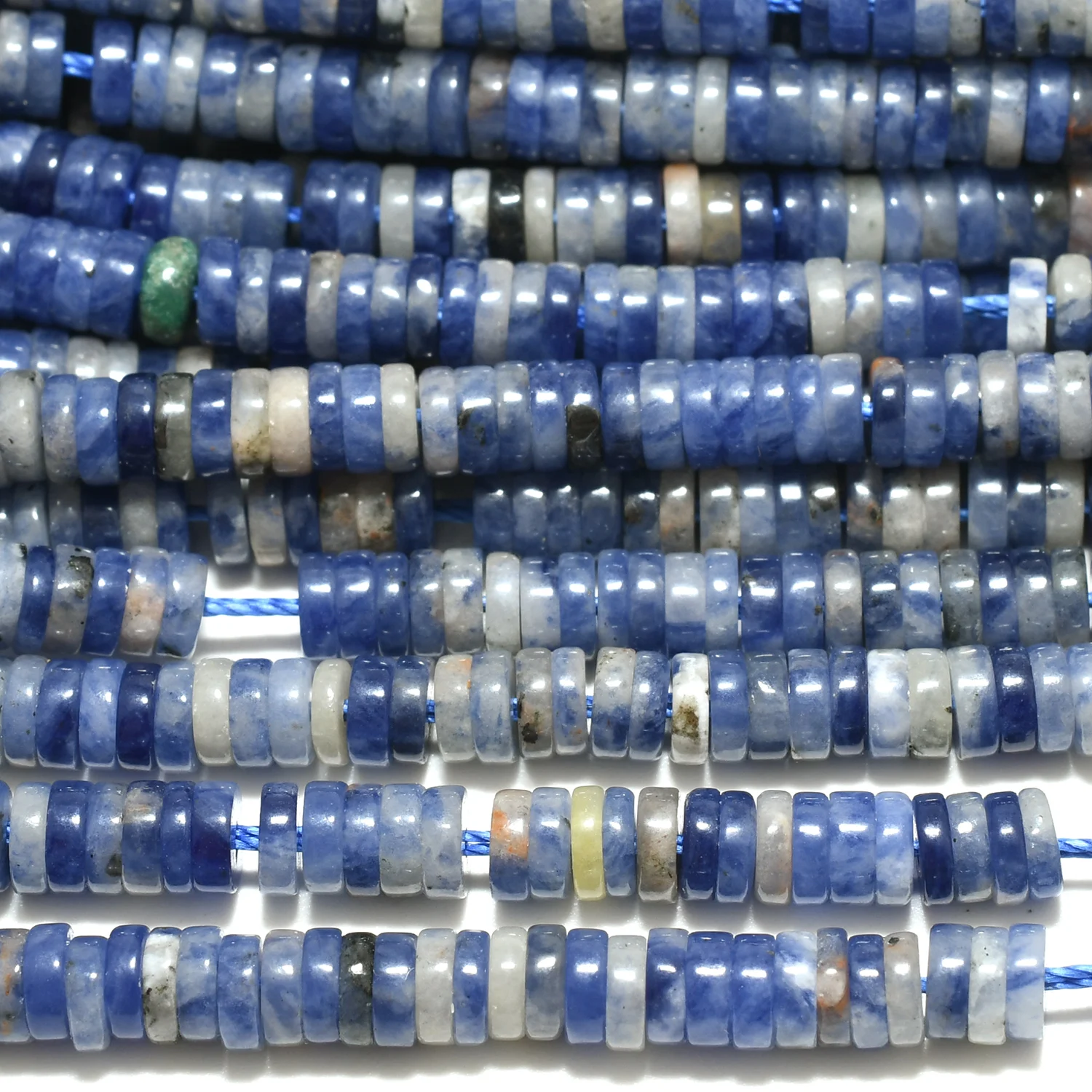 Natural Sodalite Slice Heishi Beads 4.2mm. Thickness 1mm-1.5mm