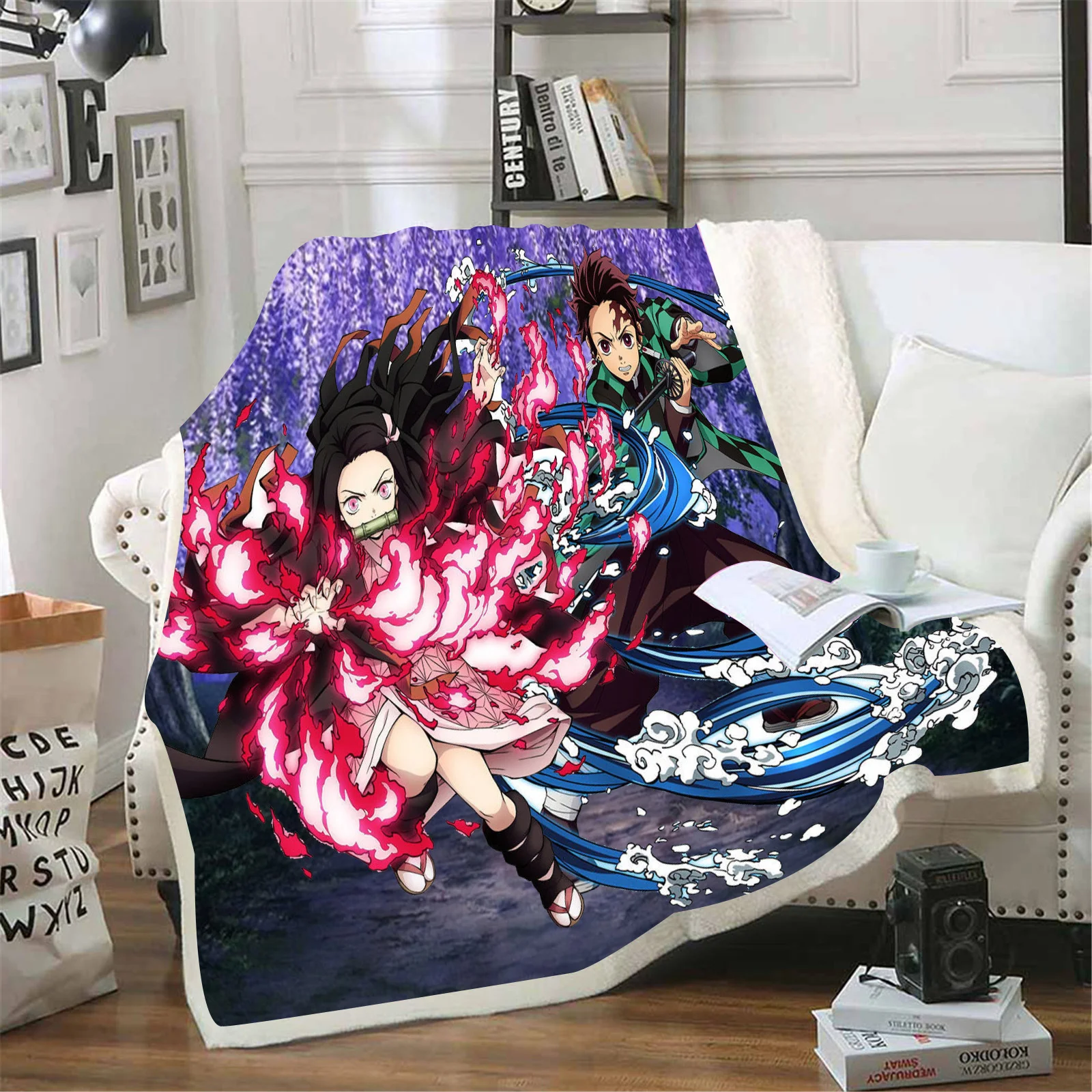 Demon Slayer Blanket Kawaii Furry Blankets And Throws Blankets For Winter Custom Blanket Bed Blanket Microfiber Fabric Home