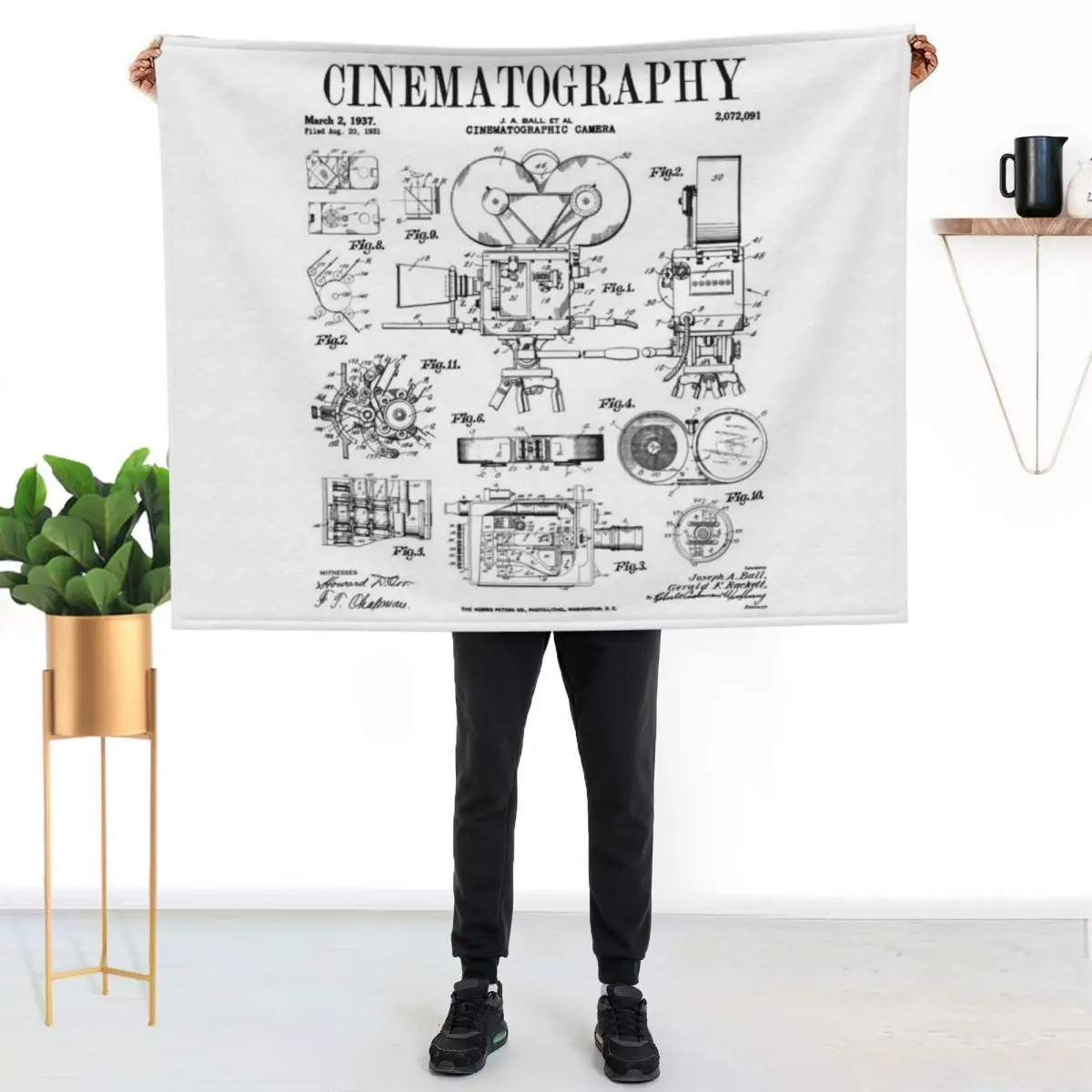 

Cinematography Movie Film Camera Vintage Patent Print Throw Blanket Elegant Warm Throw Blanket for Hotel Home