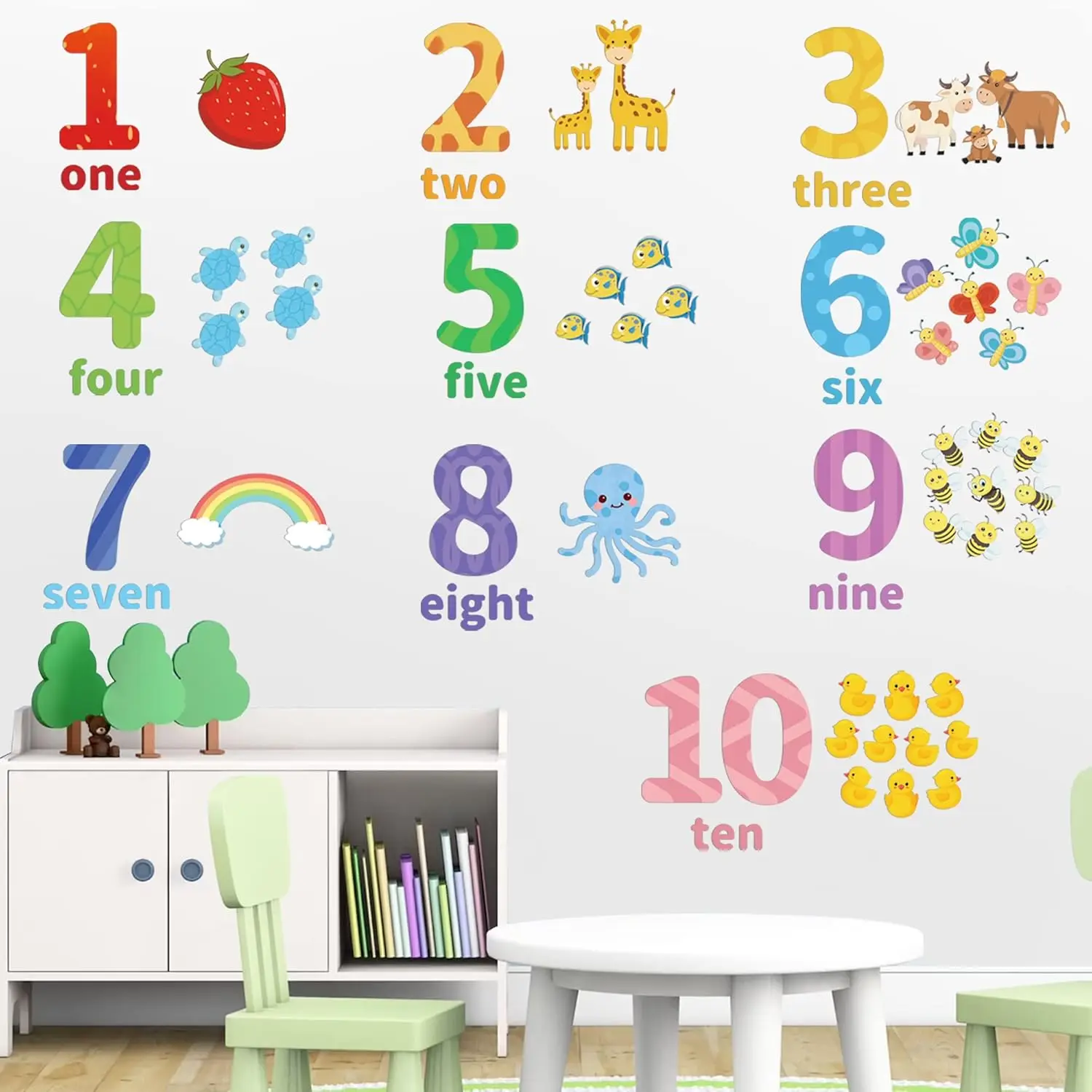 Removable Vinyl Large Number Educational Learning Wall Decals Stickers Animal Arabic Numbers Counting Decals for Children Kids