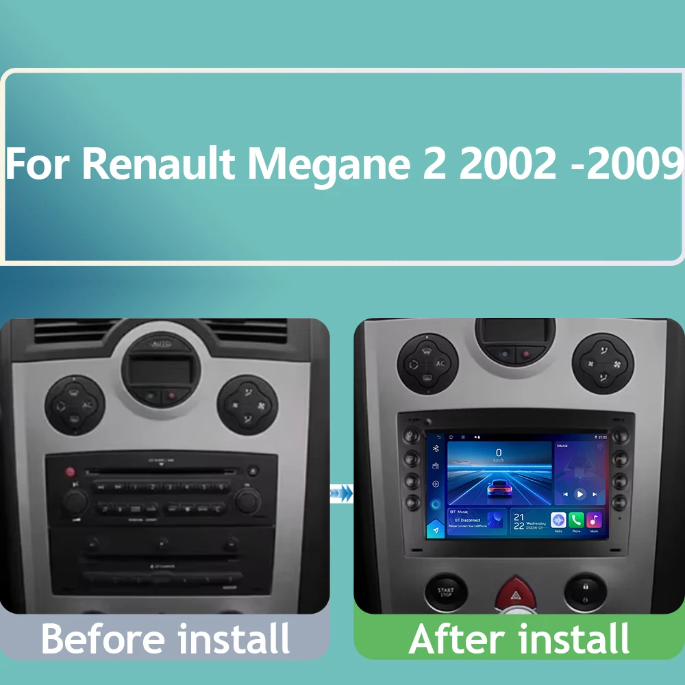 Split Screen For Renault Megane 2 2002 2003 2004 2005 2006-2009 7'' Car Video GPS Wireless Carplay Auto Radio Multimedia Player