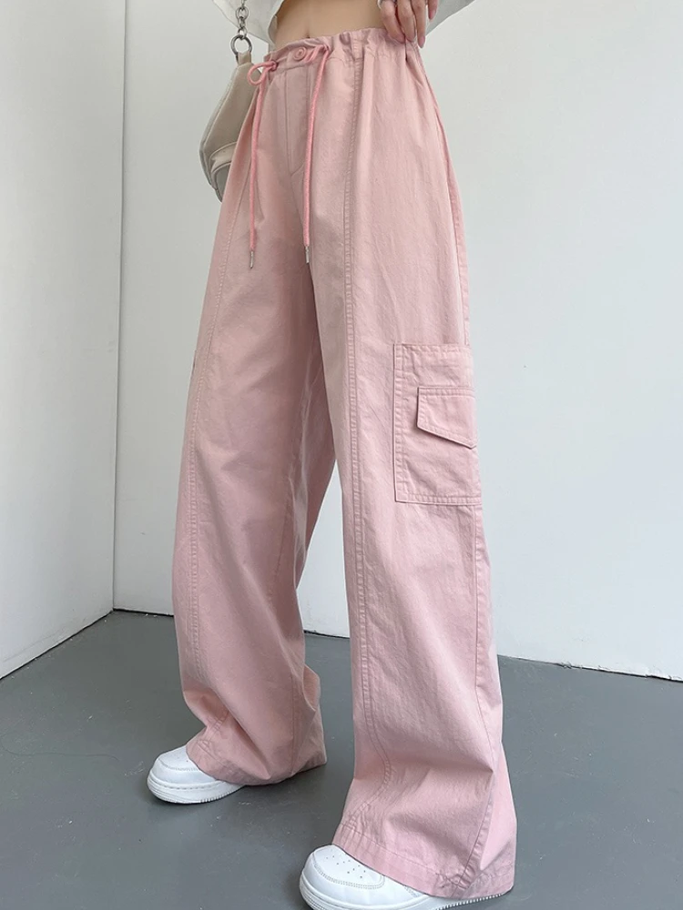 

Pink Y2k Fashion Cargo Pants Women Pockets Casual High Street Baggy Pants Female Strappy Korean Style Designer Pants 2023 New