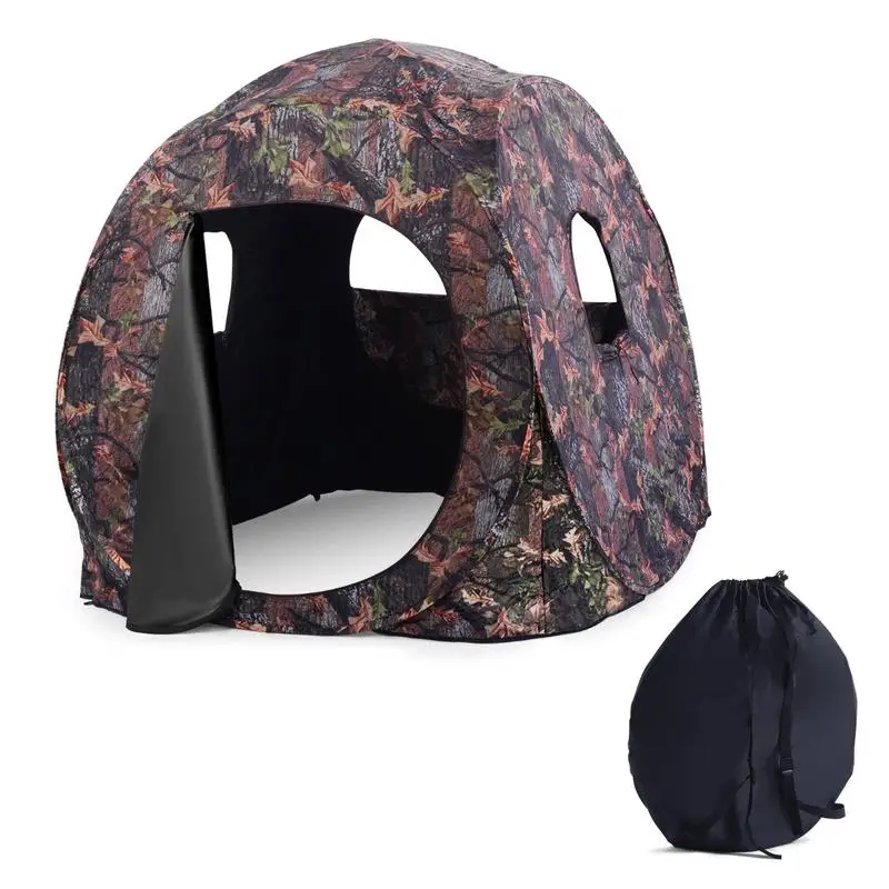 Carpa de Caza Plegable para 3 Personas, Tela Oxford PU, Estructura de Acero, Ventana con Vista de 270 Grados, Observación Oculta al Aire Libre, Bolsa de Transporte, Camuflaje, 152x152x163 Cm