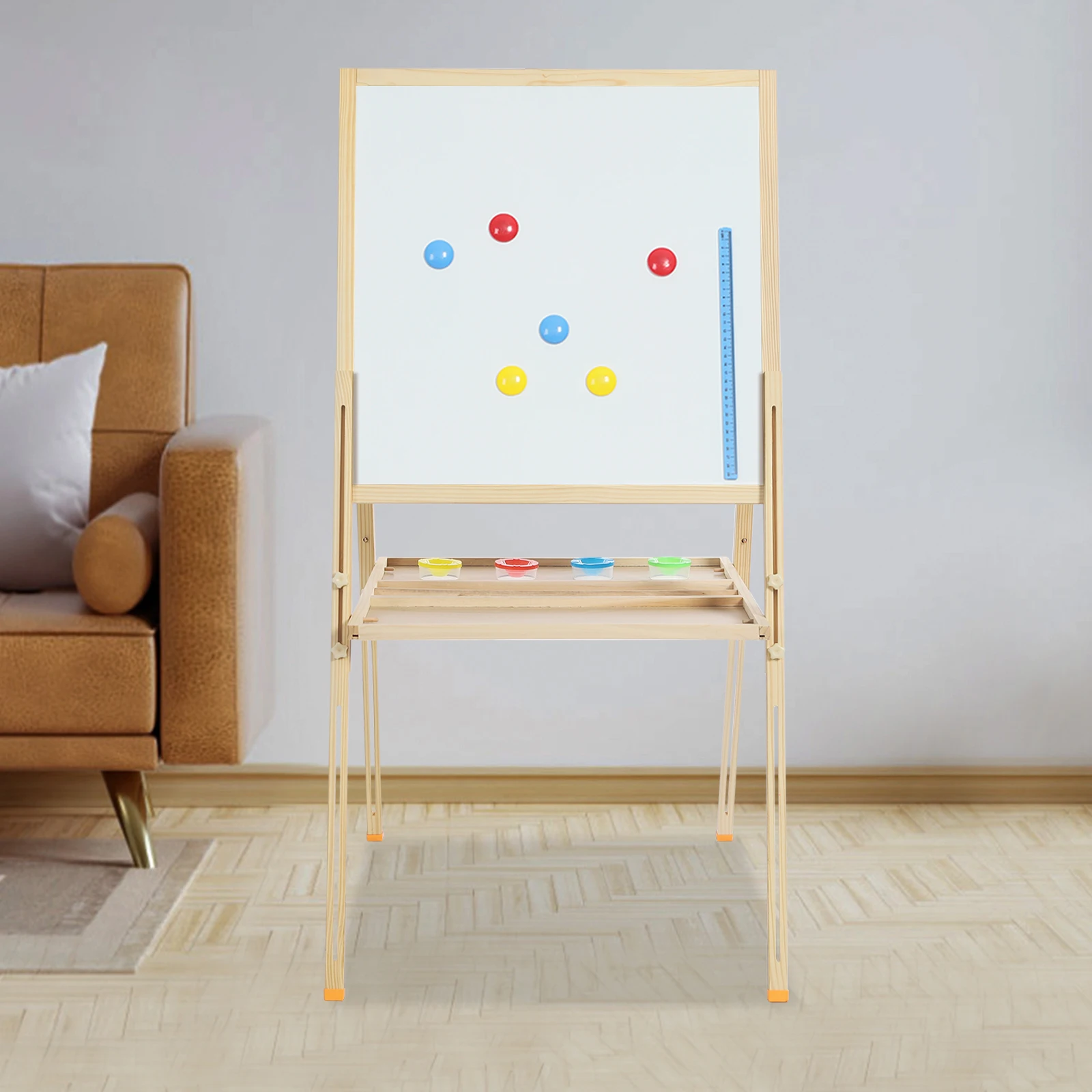 Kids Art Easel - ขาตั้งวาดภาพเด็กแบบไม้ ปรับได้ 3-in-1 พร้อมกระดานไวท์บอร์ดแม่เหล็กและกระดานดำ พร้อมอุปกรณ์เสริมสำหรับเด็กสร้างสรรค์ในการวาดภาพ