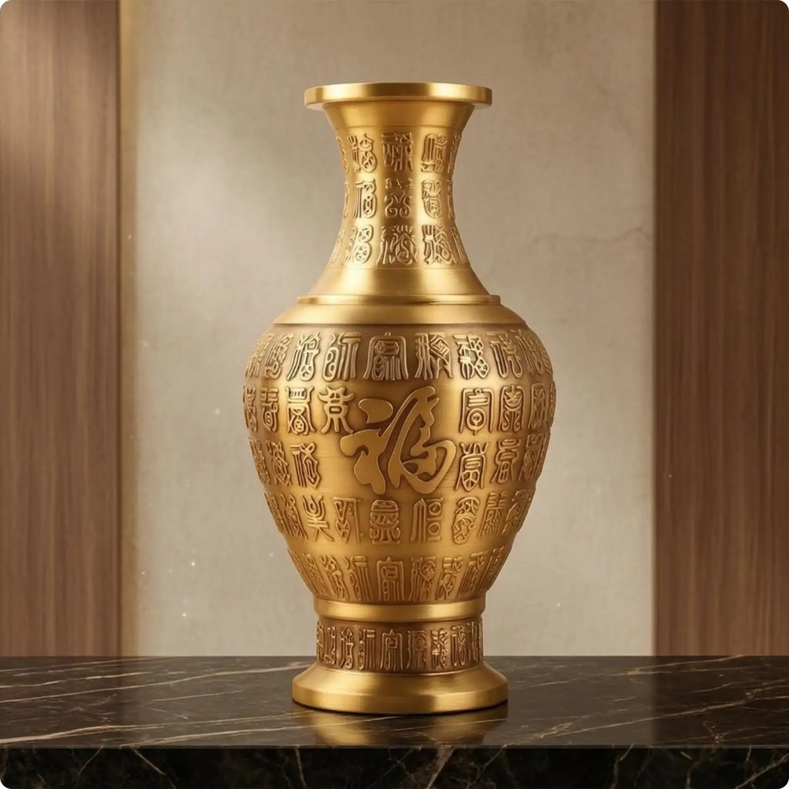 Embossed Brass Vase Flared Rim Gold-Toned Decorative Vase Flat Base