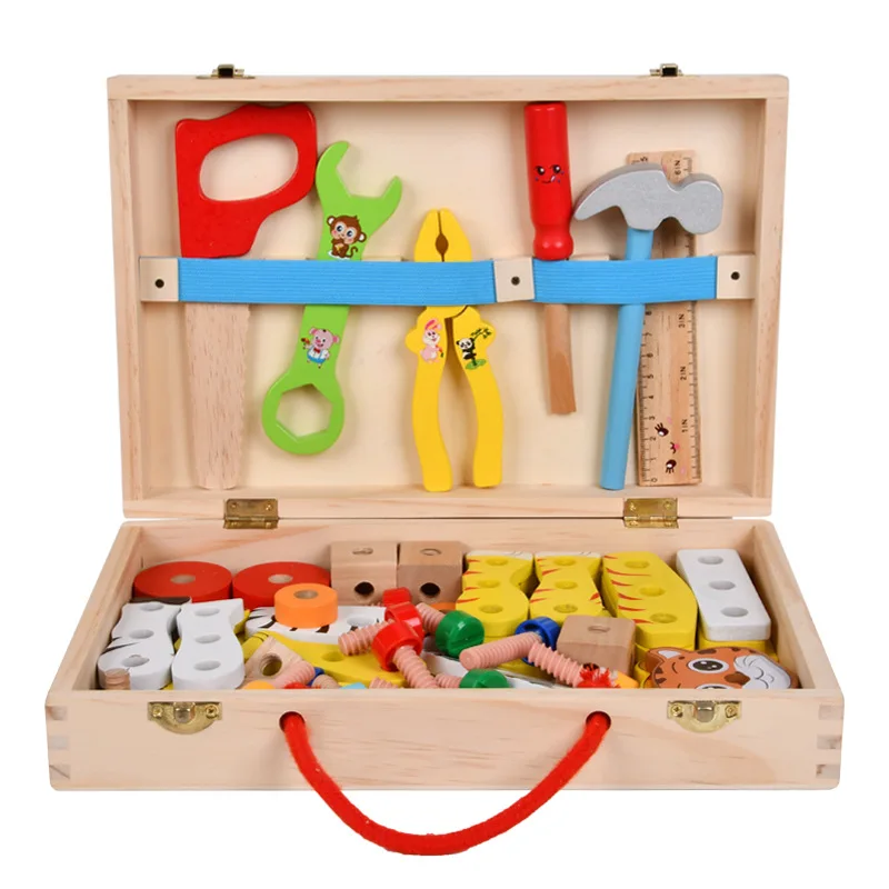 Cassetta degli attrezzi per bambini strumento in legno giocattolo da costruzione Montessori kit di giochi di imitazione strumento di manutenzione di simulazione riparazione giocattolo di famiglia