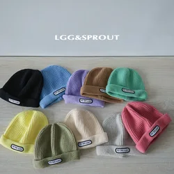 2024 New Baby Boys Girls Hat Cute Color Letter Knitted Caps Autumn Winter Ear Protection Hat