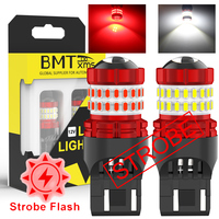 BMTxms 2PCS Strobe Flash T20 7443 W21/5W 7440 W21W LED Car Moto Reverse Brake DRL Light Bulb For Toyota Hyundai Mazda Ford Honda
