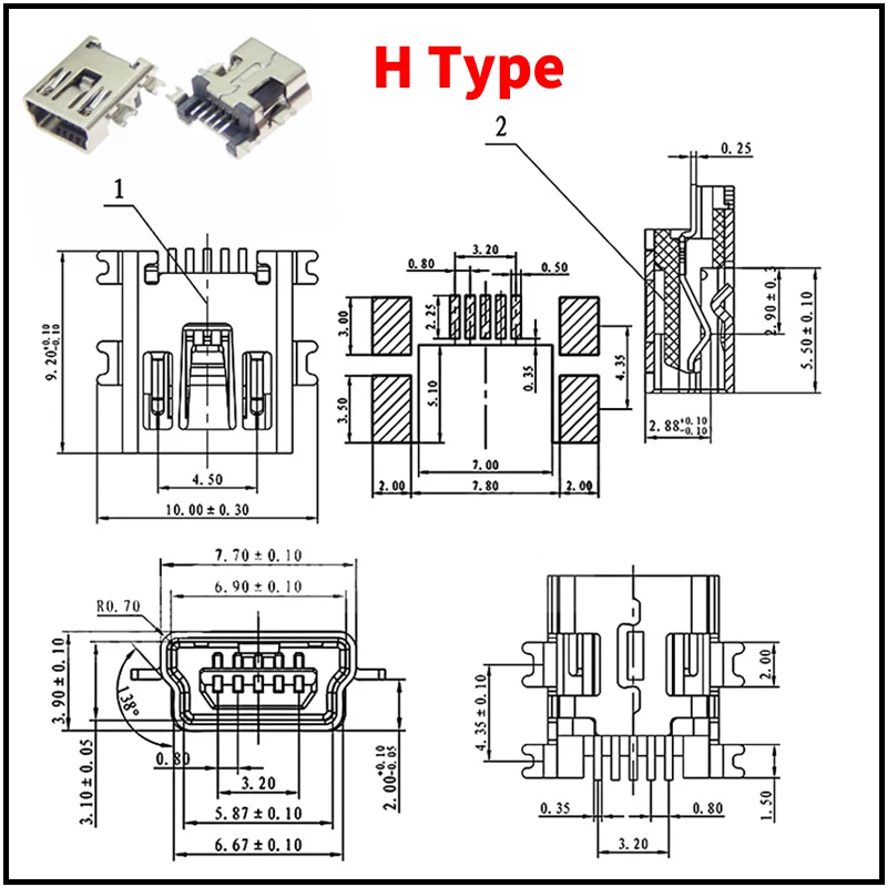 45/90 stücke 9 Typ Mini USB SMT dip 5 Pin Typ B Männlich Weiblich Stecker Port Jack Schwanz Buchse stecker Terminal Kits für Diy Reparatur – Detail 11