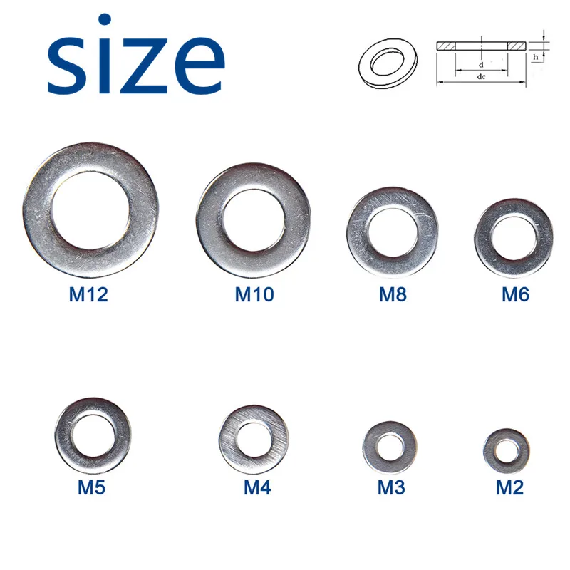 600pcs Flat Washer Set 304 Stainless Steel M2 M2.5 M3 M4 M5 M6 M8 M10 M12 Ring Gaskets Kit Plain Washers Assortment Kit DIN125