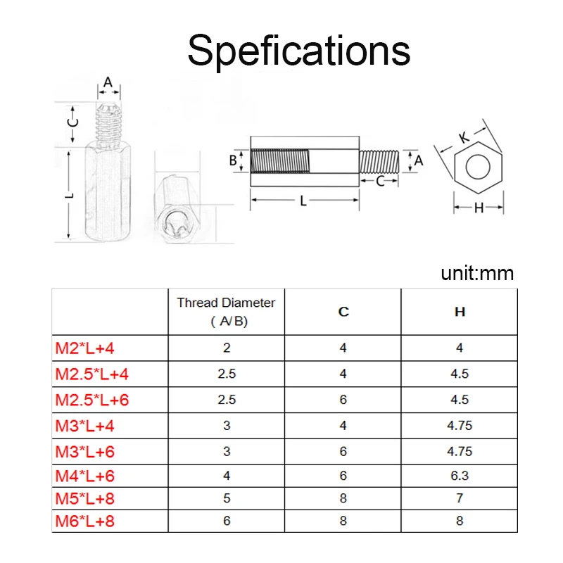 5/ 10pcs M2.5 M3 M4 M5 M6 Stainless Steel Hex Standoff Male to Female Standoff Spacer Screw