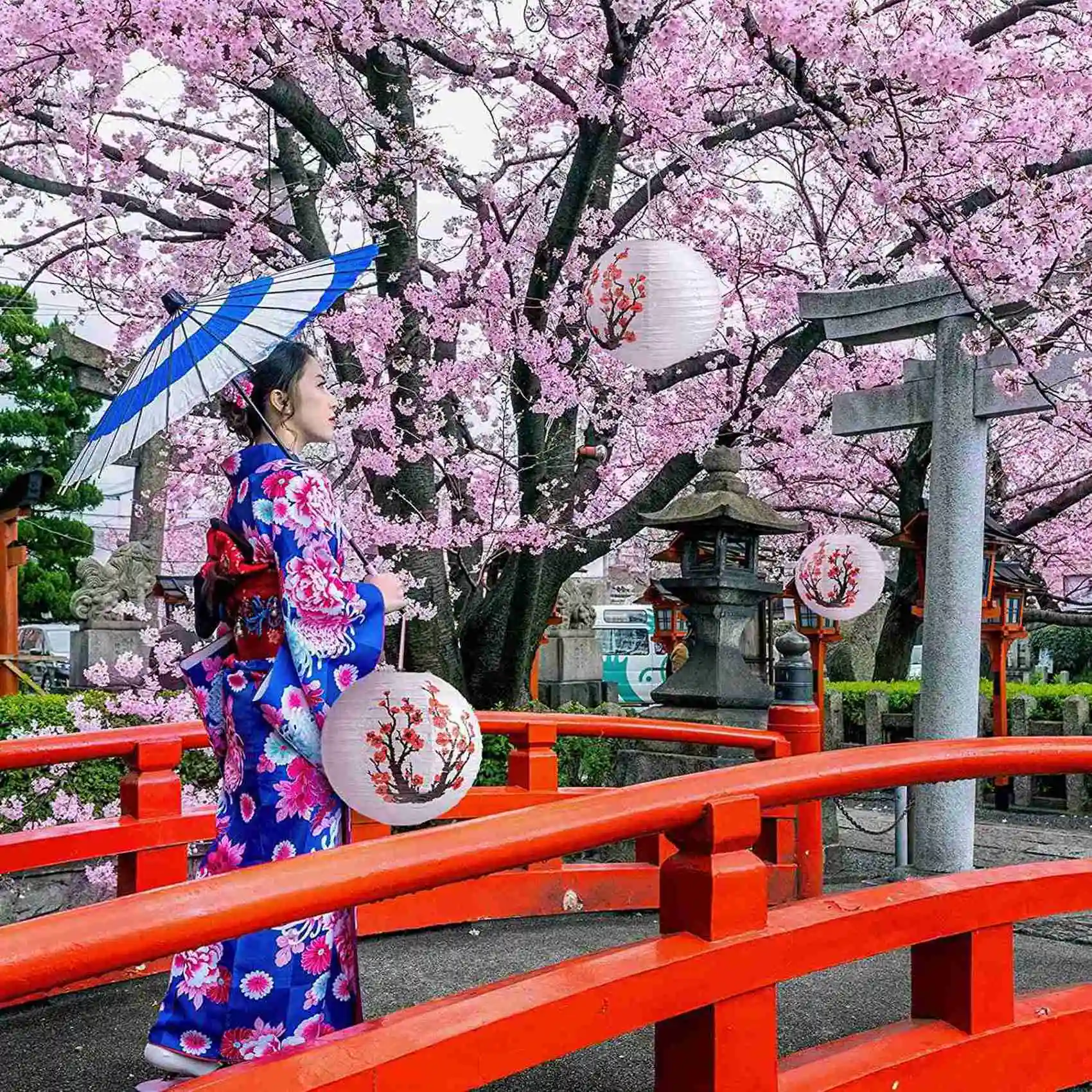 

ABVT-18 упаковка 12-дюймовый бумажный фонарь с красными вишней, белая круглая китайская японская бумажная лампа