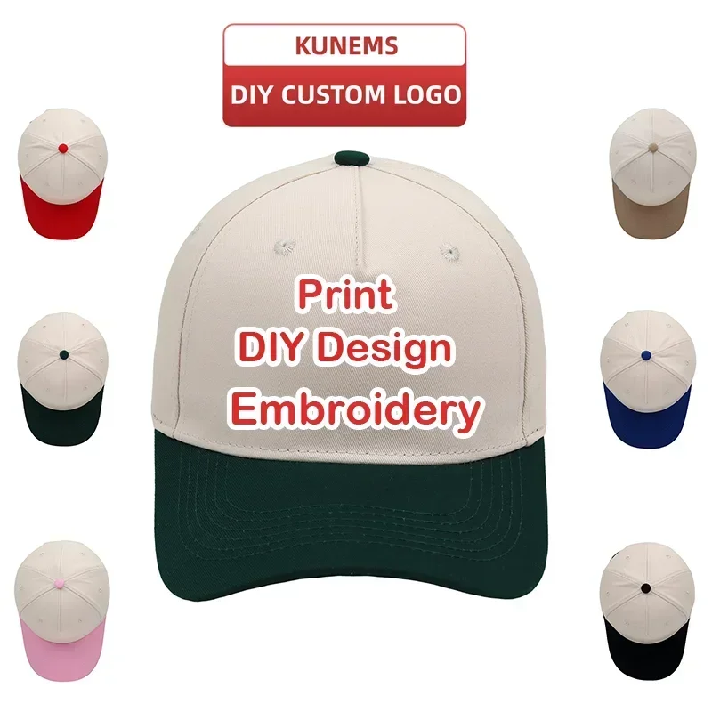 

KUNEMS Custom 5-Panel Baseball Hat Unisex Patchwork Cotton Cap Letter Embroider Brand Design DIY Print Sun Hat Wholesale