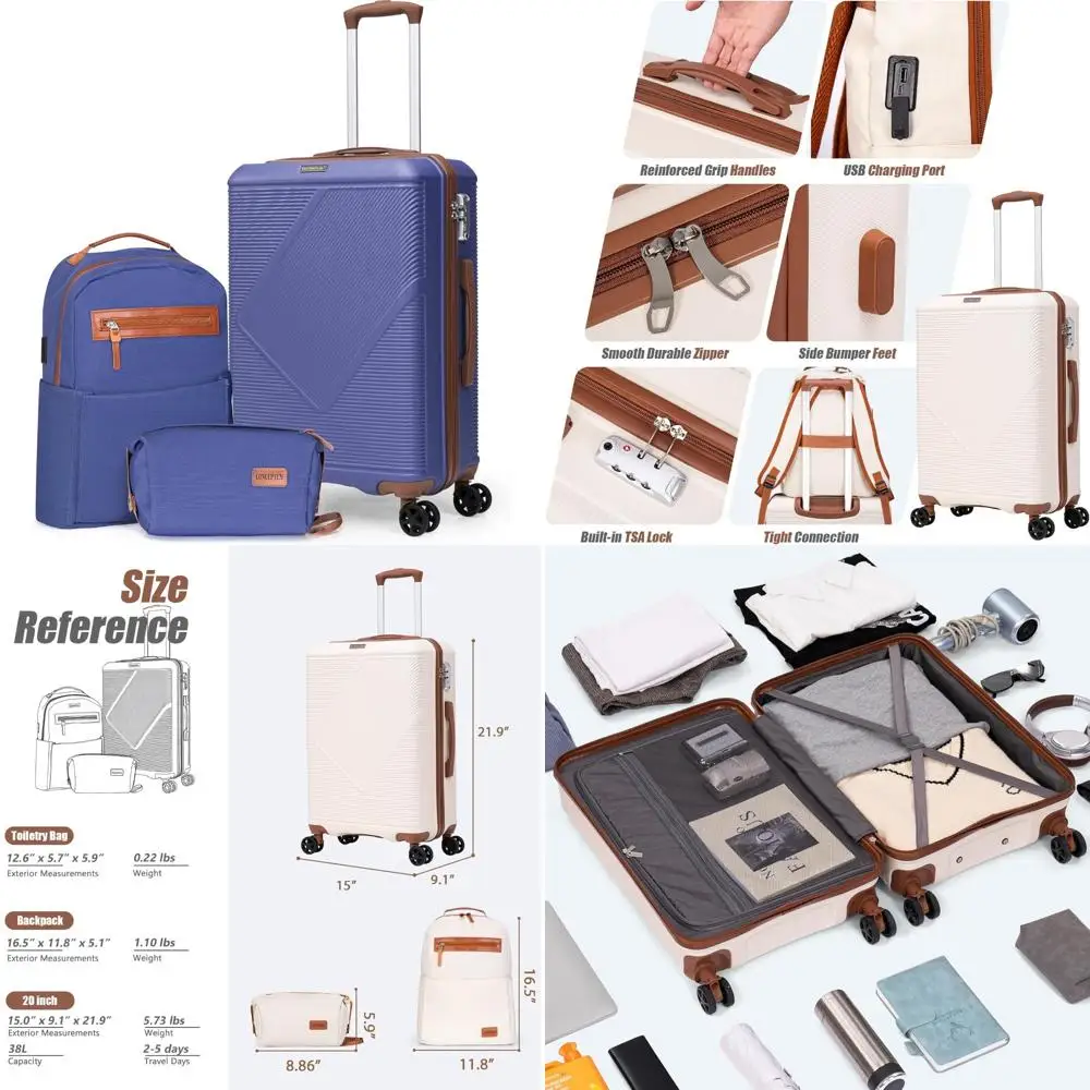 Juego de equipaje ligero de 3 piezas con asa giratoria de 20 pulgadas, carcasa dura de ABS, cerradura TSA para viajes seguros