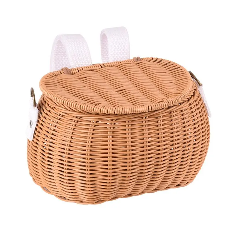 

ABYB Children Bike Basket Bike Scooter Tricycle Basket Shoulder Strap Bicycle Front Handlebar Basket Rattan Basket For Kids