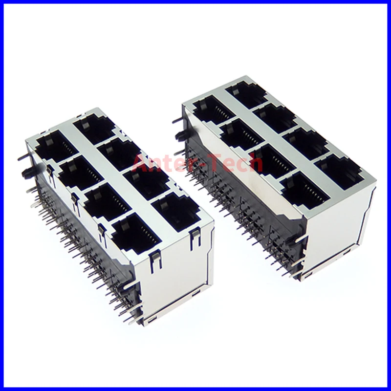1PCS 8-port RJ45 8P8C female jack/socket connector 2*4 steel shielded network module with poppet without light 2X4network module