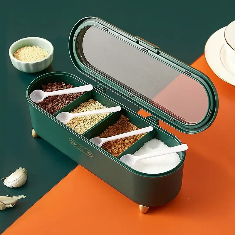 Seasoning Box Combination Set Seasoning Jar Salt MSG Household Kitchen Supplies Storage Box Sealed All-In-One Multi-Compartment