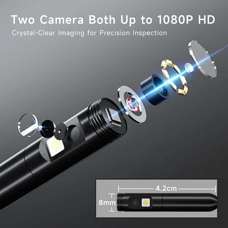 デュアルレンズ内視鏡ボアスコープ 4.3 "IPS スクリーン HD1080P 8 ミリメートルプローブ防水配管カメラ車のチェック用の調整可能な LED 付き