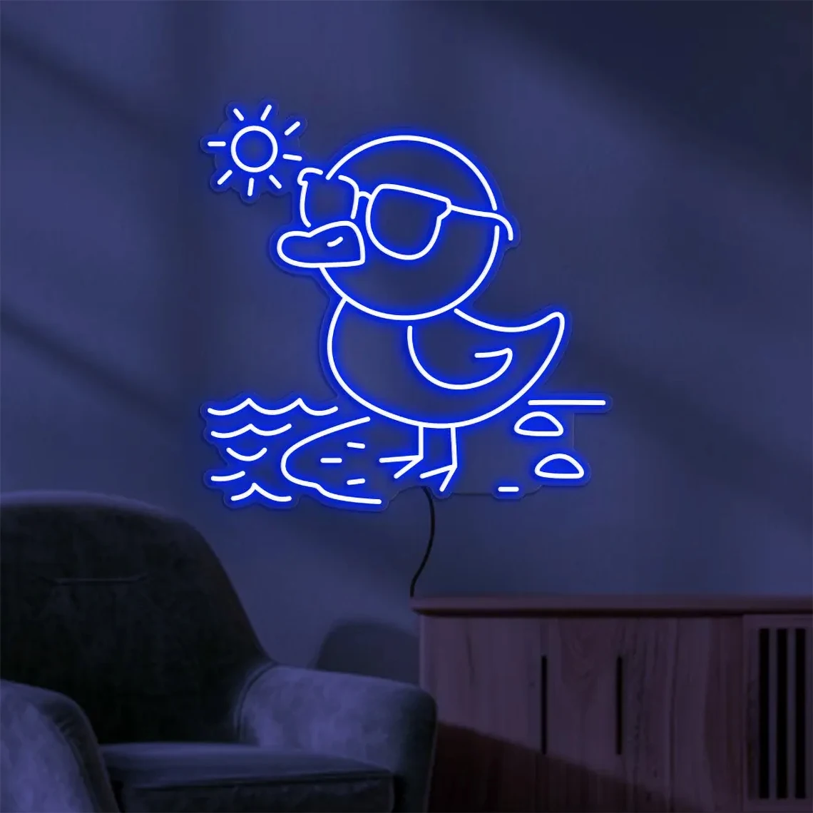 Duck on Beach Neon Sign Duck Wall Art Summer Duck Room Decor Duck Kids Teen Room Decor Gifts for Kids