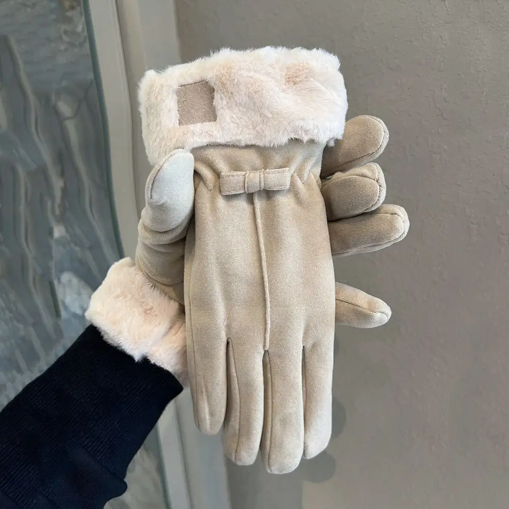 Winter Warm Windproof Gloves Women Thickened Fleece Touch Screen Mittens For Outdoor Cycling Driving Fashion Daily Utility
