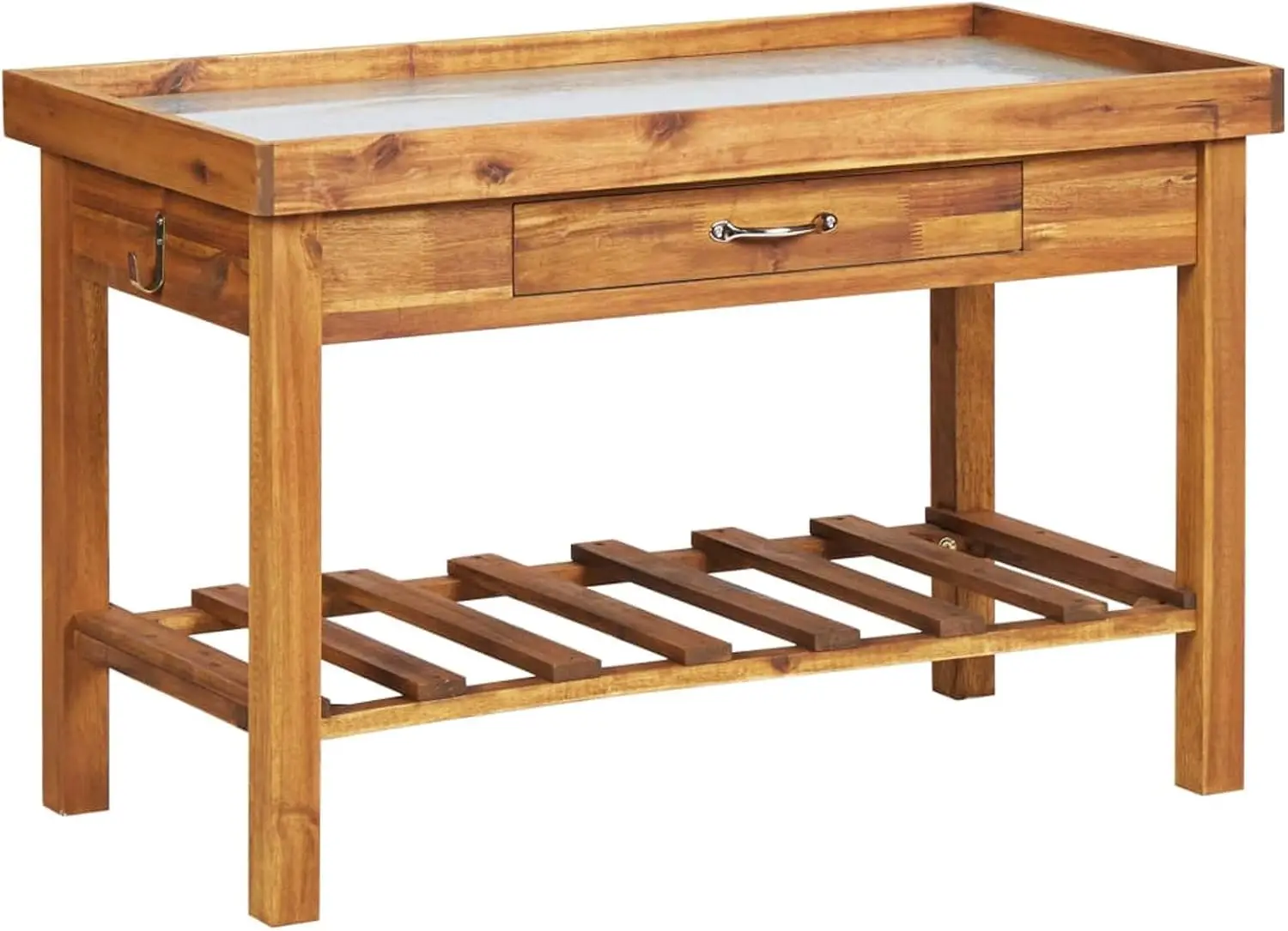 Garden Work Bench with Zinc Top Solid Acacia Wood for Patio,Bistro,Bar