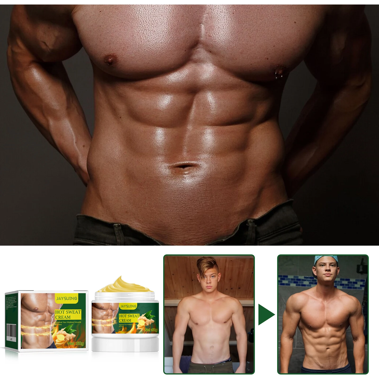 Men's Massage Cream for Body Care Warming Sensation Post Workout Recovery Moisturizing Skin Firming Routine Non Greasy 50g