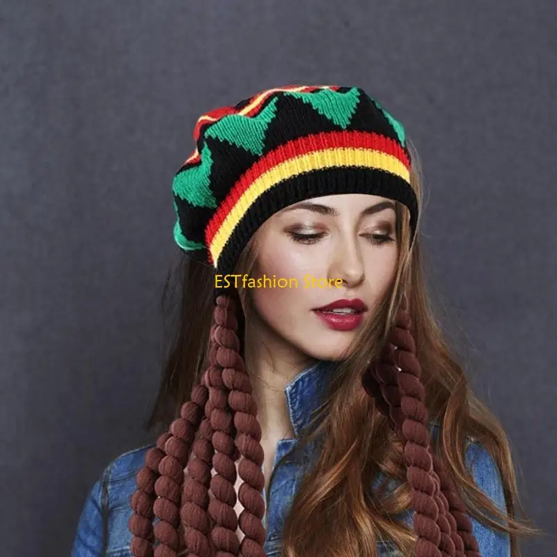 Y5GC Fashion Braided Hat for Adult Crochet Dreadlocks Hat for Cosplay Party Winter Autumn Warm Caps Knitted Hat